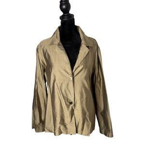 Peter Cohen 100% Silk Gold Shirt Jacket Women Size M layering Minimalist Luxury